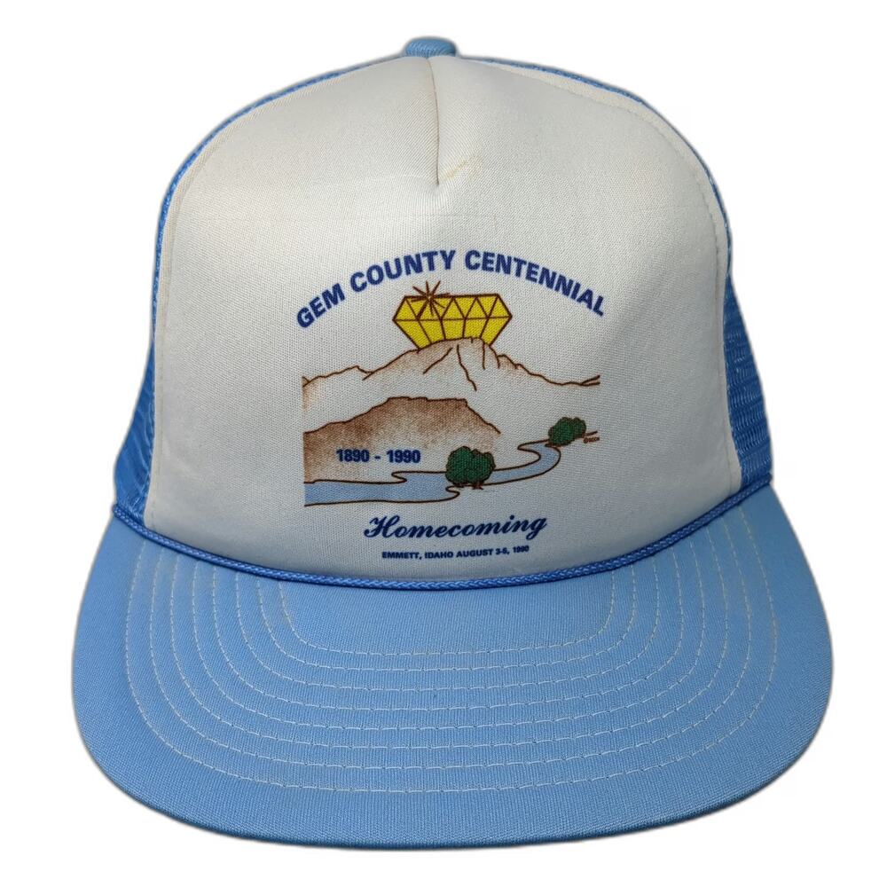 Winner Trucker Hat Blue White One Size Gem County Centennial Idaho Mesh Snapback